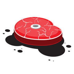 a piece of cut meat with a bone on a white isolated background. Vector image