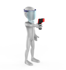 man in Protective Mask Standing with Temperature Gun. 3d illustration