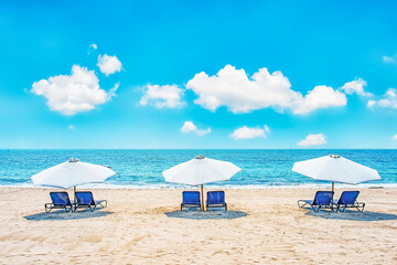 Chairs and umbrellas on a tropical beach