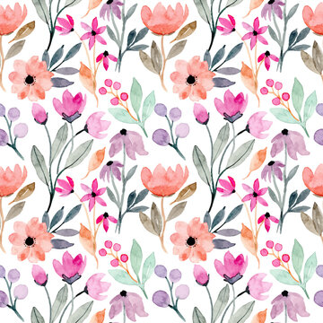 colorful wild floral watercolor seamless pattern