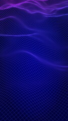 Abstract landscape on blue background. Cyberspace grid. hi tech network. 3D illustration. Vertical orientation
