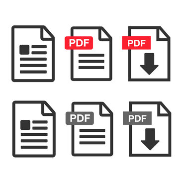 PDF icon flat image. Pdf vector download icon. Pdf Web icon set.