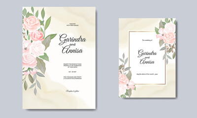 Elegant wedding invitations card template with colouful floral and leaves Premium Vector