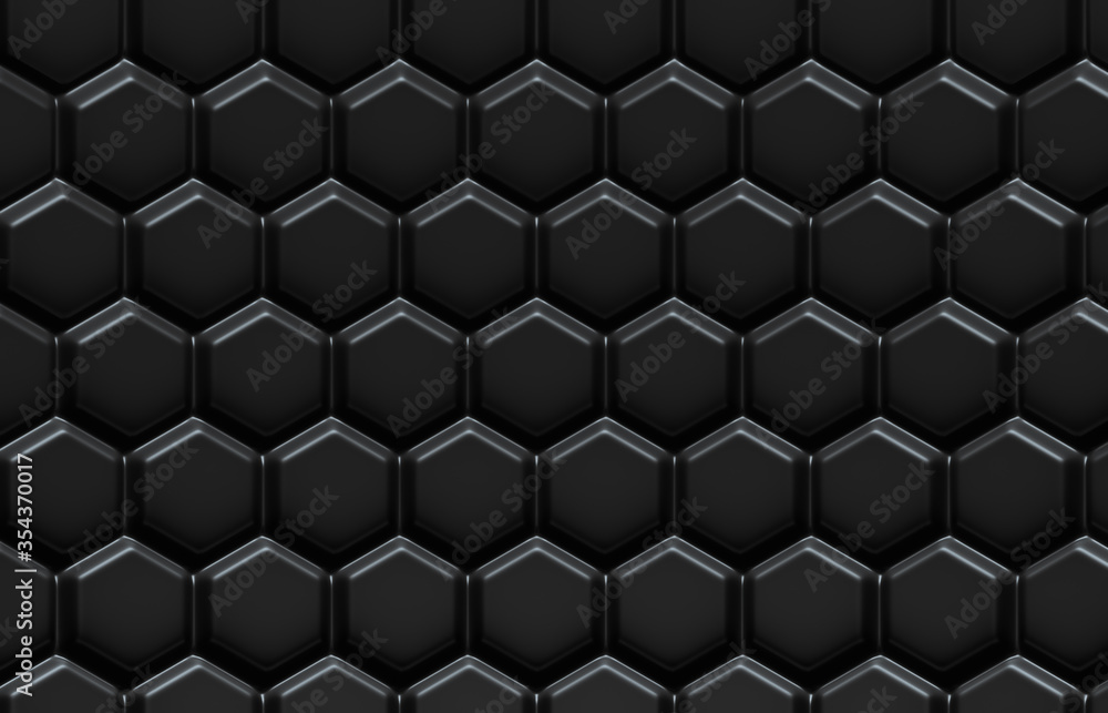 Leinwandbilder abstract black background with geometric hexagon pattern. minimalist black. 3d render.
