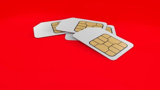 3D rendering of fall sim card for mobile phones on  red background
