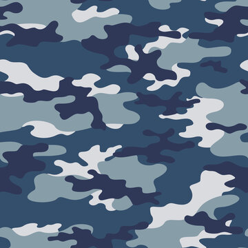 
Blue military camouflage seamless pattern classic background on textile. Ornament. Modern