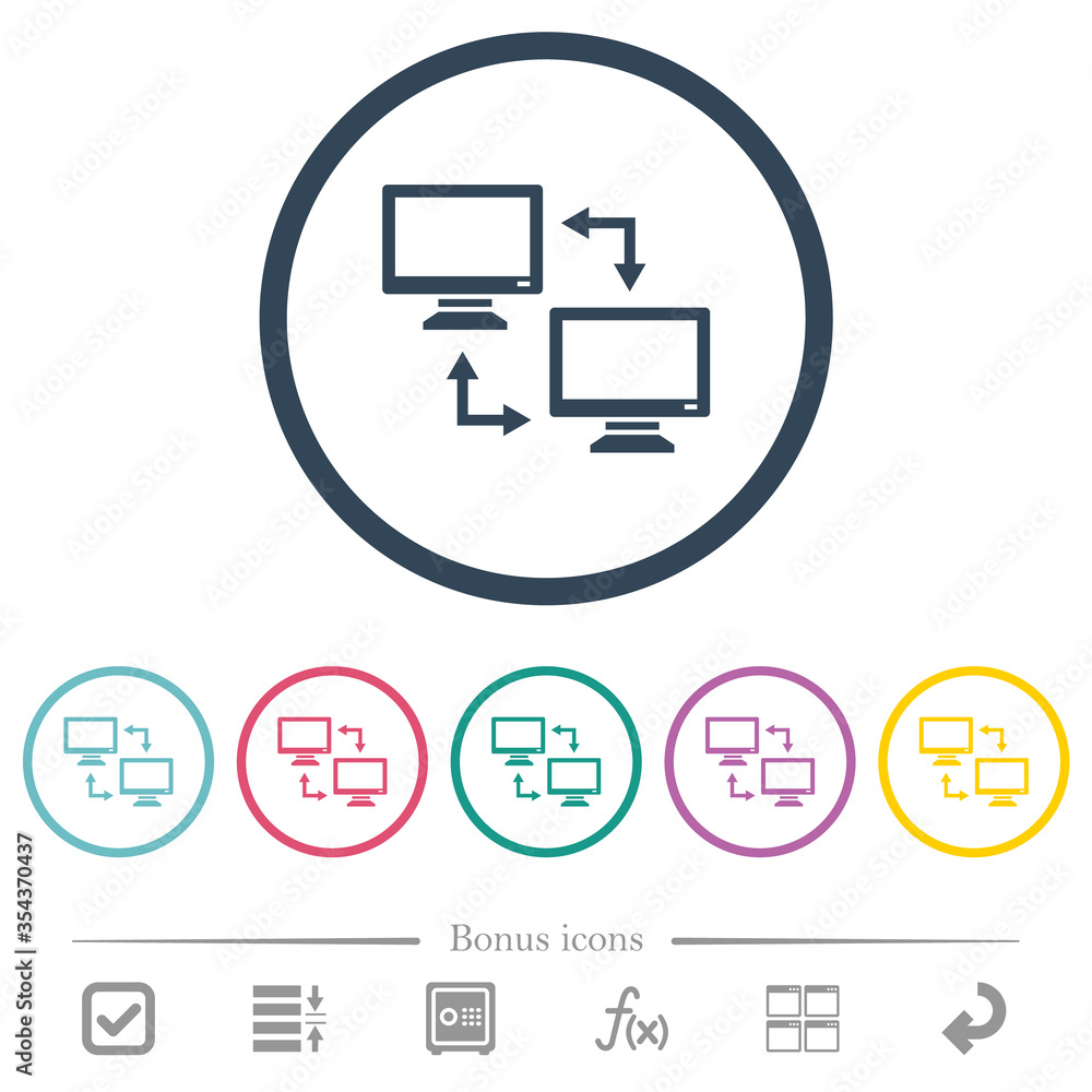 Poster data syncronization flat color icons in round outlines