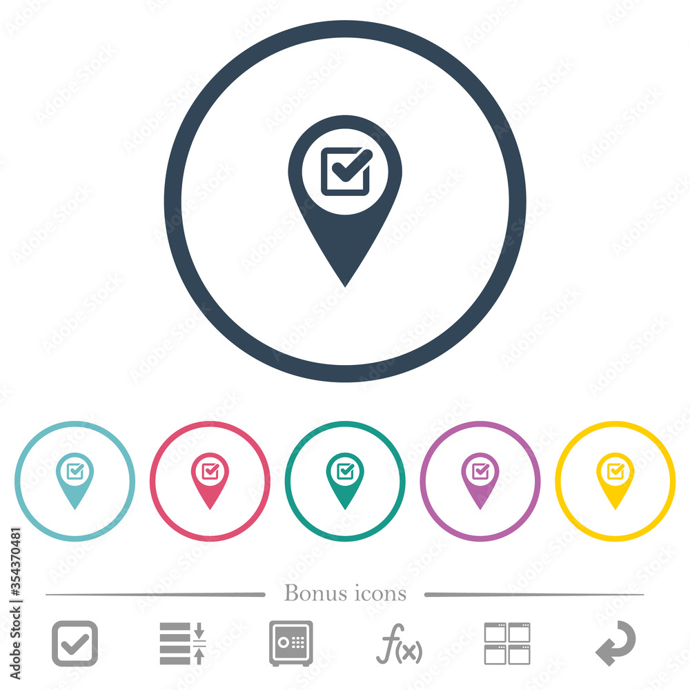 Poster checkpoint gps map location flat color icons in round outlines