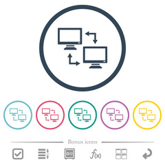 Data syncronization flat color icons in round outlines