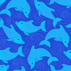 Obraz na płótnie Canvas vector seamless pattern with dolphins