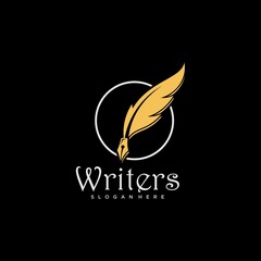 Quill Feather Pen, Minimalist Handwriting logo design vector download
