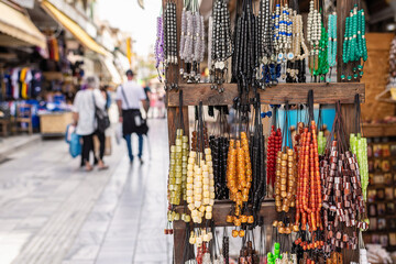  Souvenir market with handmade jewelry, beads, bracelets in Istanbul, Turkey