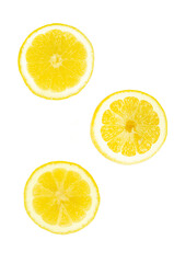 Isolated yellow lemon citrus slices on white background