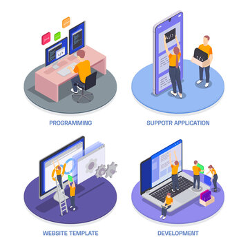 Programming Coding Development Isometric Icon Set