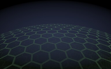 Fototapeta premium Multilayer sphere of honeycombs, purple on a dark background, social network, computer network, technology, global network. 3D illustration