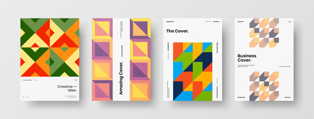 Obraz premium Company identity brochure template collection. Business presentation vector A4 vertical orientation front page mock up set. Corporate report cover abstract geometric illustration design layout bundle.