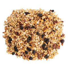 Muesli, granola healthy meal isolated on white background with clipping path