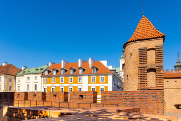 Warsaw Barbican fortified outpost as part of brick and stone historic defence walls with Stare...