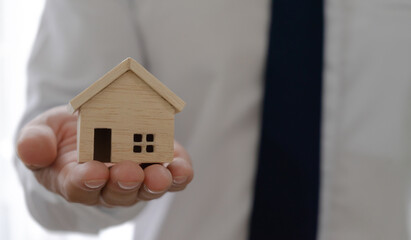 Real estate agent or House sales representatives present house models.
