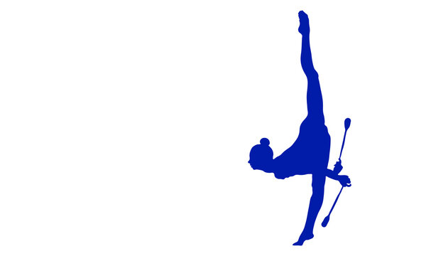 Silhouette of a gymnast in a twine that stands on one leg with a mace Item