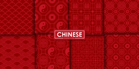 Chinese seamless pattern set, Abstract background, Decorative wallpaper.