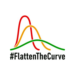 Flatten The Curve Hashtag Icon with Red, Yellow and Green Curves and Text. Vector Image.