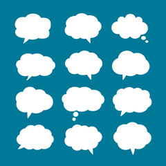 set of blank white speech bubble in flat design, sticker for chat symbol, label, tag or dialog word
