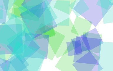 Multicolored translucent squares on white background. Green tones. 3D illustration