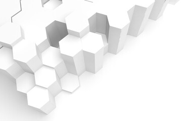 White abstract background with honeycomb. Hexagon bars isolated on white backdrop. 3D illustration