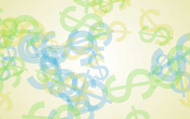 Multicolored translucent dollar signs on white background. 3D illustration