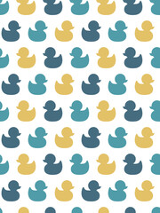 Duckling colorful seamless pattern in yellow and blue. Ducks print design for paper and fabric.
