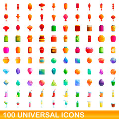 100 universal icons set. Cartoon illustration of 100 universal icons vector set isolated on white background