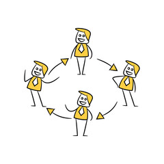 business people circle loop teamwork yellow stick figure theme