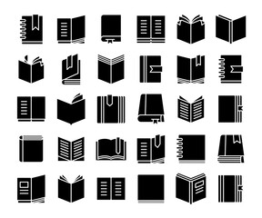 books icons set glyph design theme