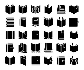 books icons set glyph design theme