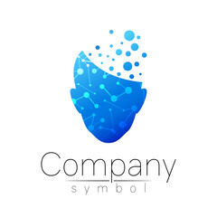 Vector symbol of human head. Person face. Blue color isolated on white. Concept sign for business, science, psychology, medicine, technology. Creative sign design Man silhouette. Modern logo