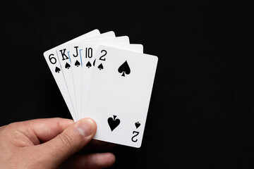 Flush combination in poker on black background. Poker  combinations concept.