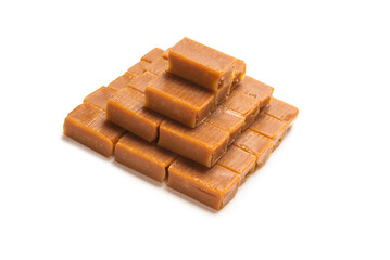 Tasty caramel candy isolated on white background.