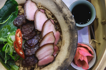 Roasted Pork Rice Chinese style in clay pot