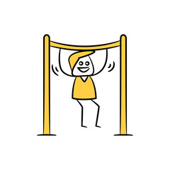 Fototapeta premium doodle man hung bar and exercise yellow stick figure theme
