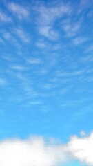 Blue sky background with white clouds. Cumulus white clouds in the clear blue sky in the morning. 3D illustration