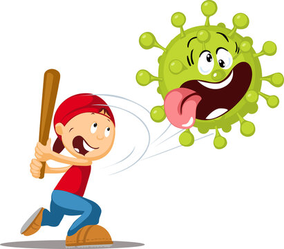 Detonate corona virus - Funny Vector Illustration - Hit the Virus with a Baseball Bat