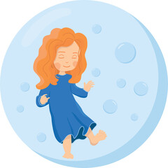 Cute bouncing girl with bubble - flat, cartoon illustration. Vector stock illustration isolated on white background. EPS10
