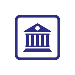 Bank building icon on white background.