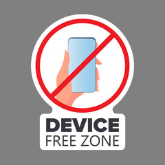 Crossed out hand icon with a phone. The concept of banning devices, device free zone, digital detox. Blank for sticker. Isolated. Vector.