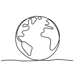 Continuous stylized modern globe drawing. Flat vector linear illustration
