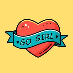 drawing of a heart with a ribbon and the inscription Go Girl.