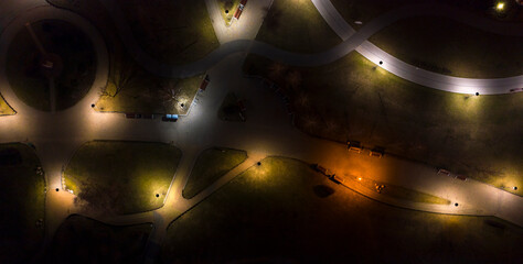 Park of Writers in Minsk at night, aerial view