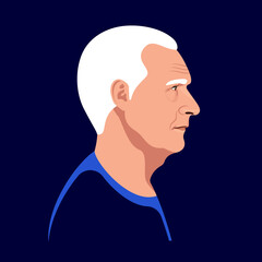 Aged man profile portrait on dark blue background. Vector Illustration. © vectorforjoy