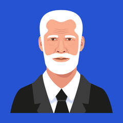 Aged bearded man in a suit portrait on dark blue background. Vector Illustration.